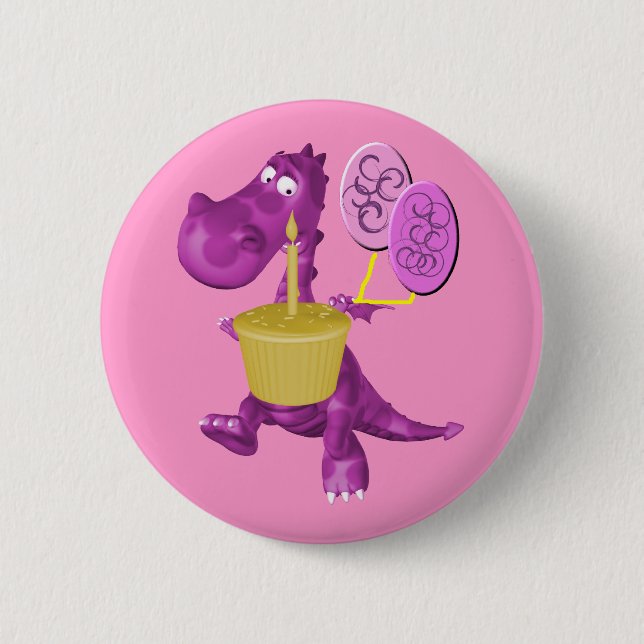 Cute Dragon With Cupcake Button (Front)