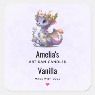 Cute Dragon with Elegant Crown -  Candle Business Square Sticker