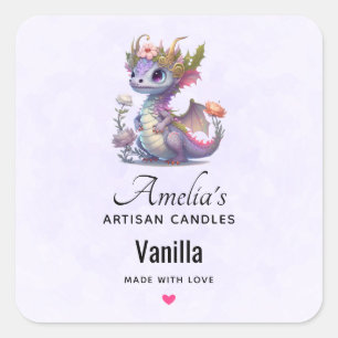 Cute Dragon with Elegant Crown -  Candle Business Square Sticker