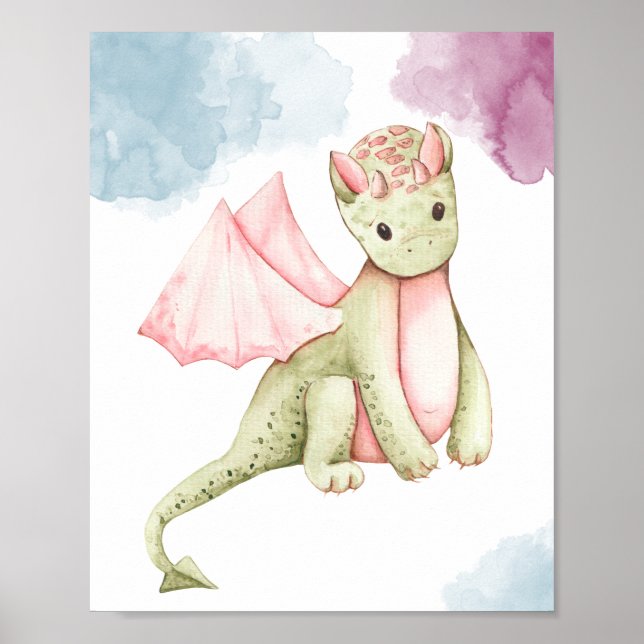 Cute Dragon with Pink Wings Display Poster (Front)