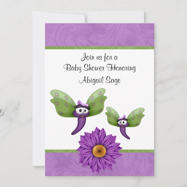 Cute Dragonflies and Flower Baby Shower Invitation (Front)