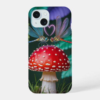 Cute Dragonflies on a Mushroom -  iPhone 15 Case