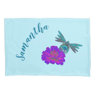 Cute Dragonfly And Bright Pink Flower Personalised Pillowcase
