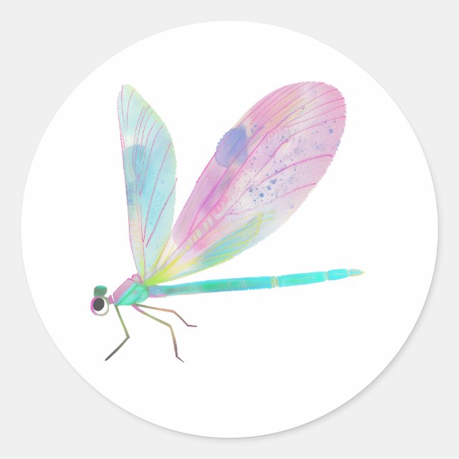 Cute dragonfly classic round sticker (Front)