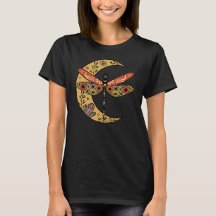 Cute Dragonfly Floral Half Moon Decor For Women Mo T-Shirt