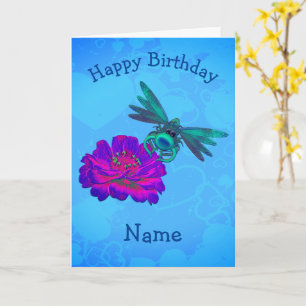 Cute Dragonfly Flower Personalised Birthday  Card
