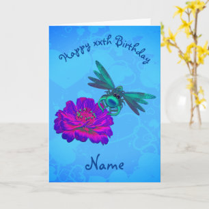 Cute Dragonfly On Flower Personalised Birthday  Card
