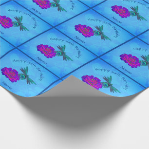 Cute Dragonfly On Flower Personalized Birthday  Wrapping Paper