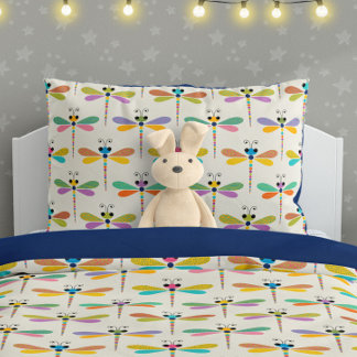 Cute Dragonfly Pattern on Cream Pillowcase