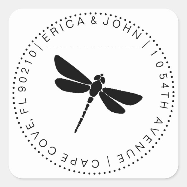 Cute Dragonfly Return Address  |Custom Square Sticker (Front)