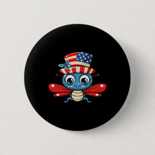 Cute Dragonfly Usa Flag 4th Of July 6 Cm Round Badge