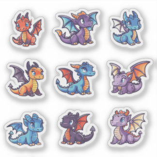 Cute Dragons Custom-Cut Vinyl Sticker Set