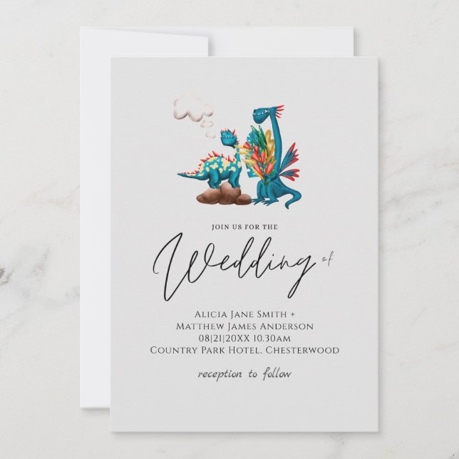 Cute Dragons In Love Turquoise Grey Wedding (Front)