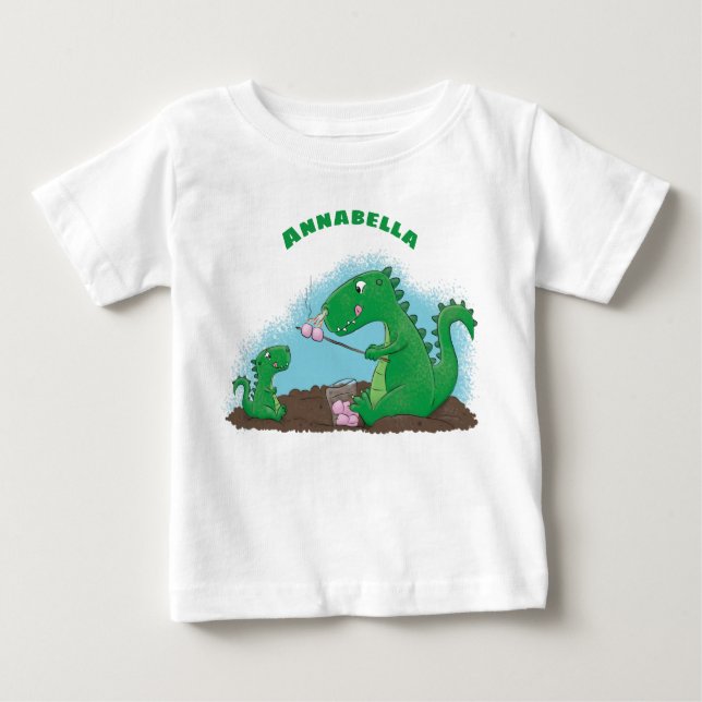 Cute dragons roasting marshmallows cartoon baby T-Shirt (Front)