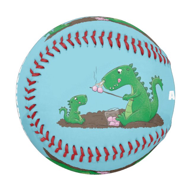Cute dragons roasting marshmallows cartoon baseball (Front Left)