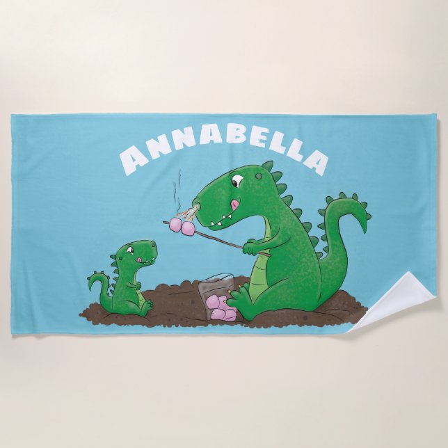 Cute dragons roasting marshmallows cartoon beach towel (Front)