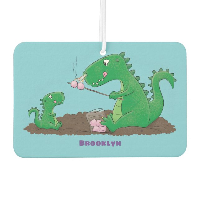 Cute dragons roasting marshmallows cartoon  car air freshener (Front)