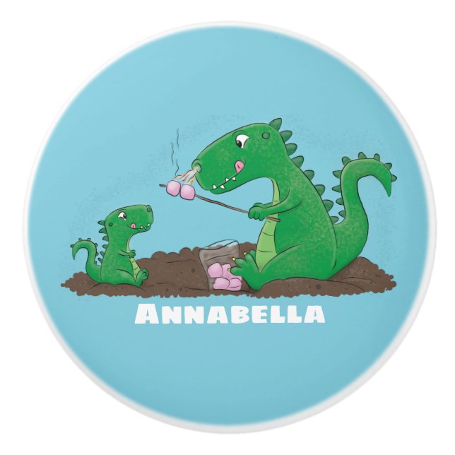 Cute dragons roasting marshmallows cartoon ceramic knob (Front)