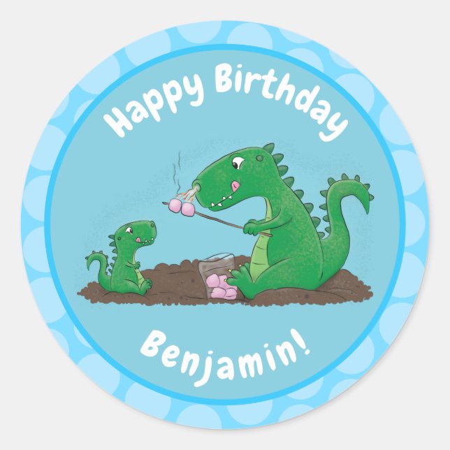 Cute dragons roasting marshmallows cartoon classic round sticker (Front)