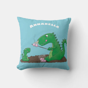 Cute dragons roasting marshmallows cartoon cushion