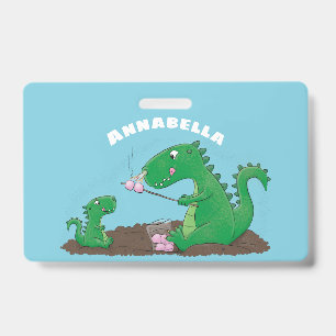 Cute dragons roasting marshmallows cartoon ID badge