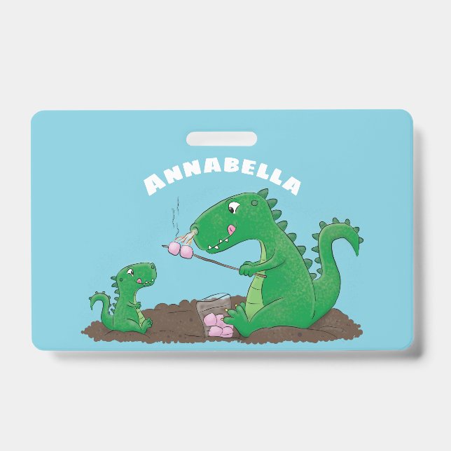 Cute dragons roasting marshmallows cartoon ID badge (Front)