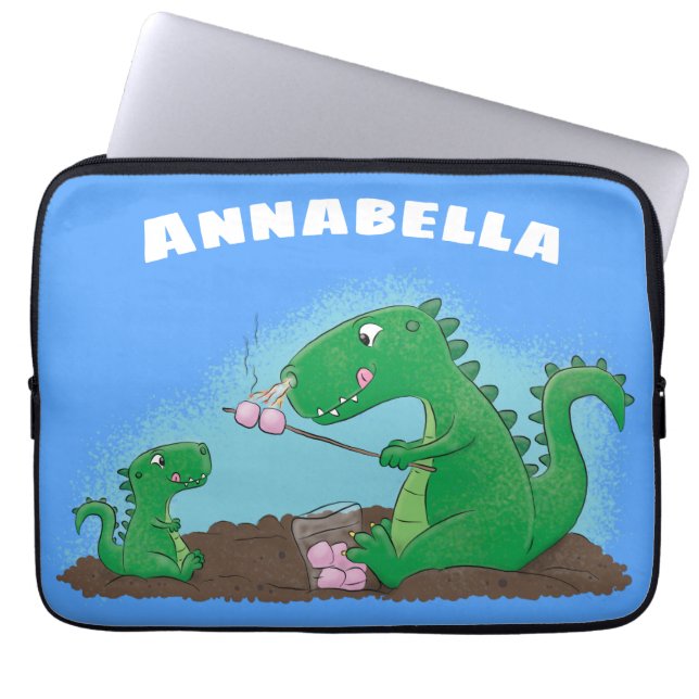 Cute dragons roasting marshmallows cartoon laptop sleeve (Front)