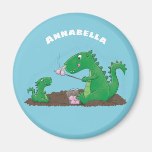 Cute dragons roasting marshmallows cartoon magnet