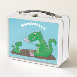 Cute dragons roasting marshmallows cartoon metal lunch box