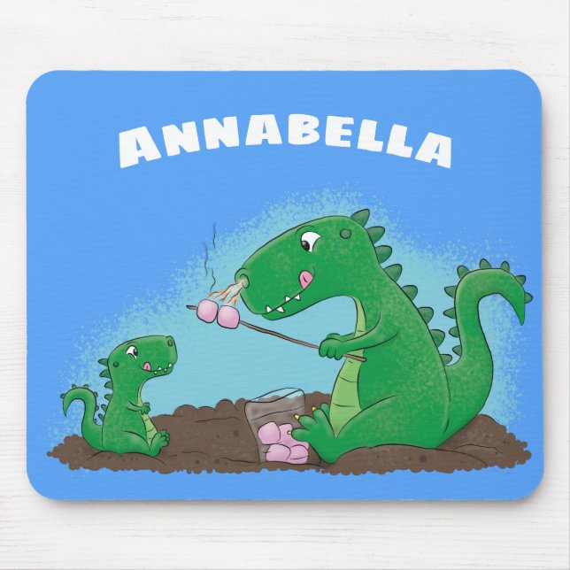 Cute dragons roasting marshmallows cartoon mouse pad (Front)