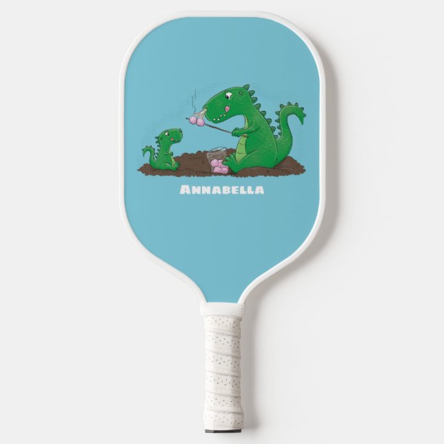 Cute dragons roasting marshmallows cartoon  pickleball paddle (Front)