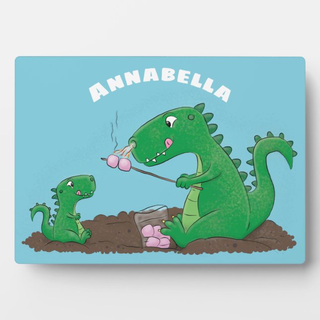 Cute dragons roasting marshmallows cartoon plaque (Front)