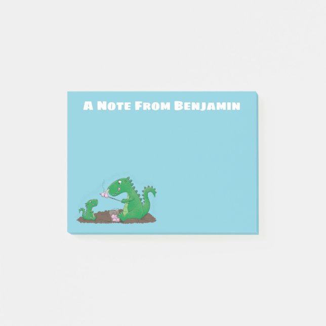Cute dragons roasting marshmallows cartoon post-it notes (Front)