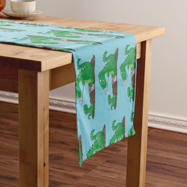 Cute dragons roasting marshmallows cartoon short table runner (In Situ)