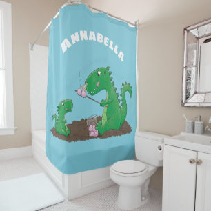 Cute dragons roasting marshmallows cartoon shower curtain