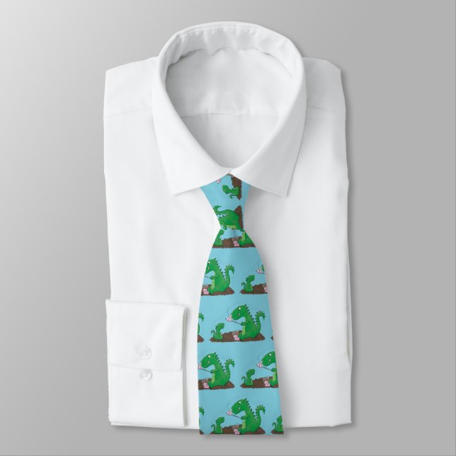 Cute dragons roasting marshmallows cartoon tie (Tied)