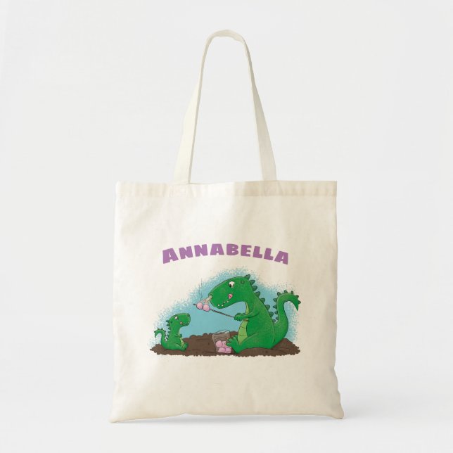 Cute dragons roasting marshmallows cartoon tote bag (Front)