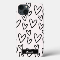 cute drawing black white heart love personalised 