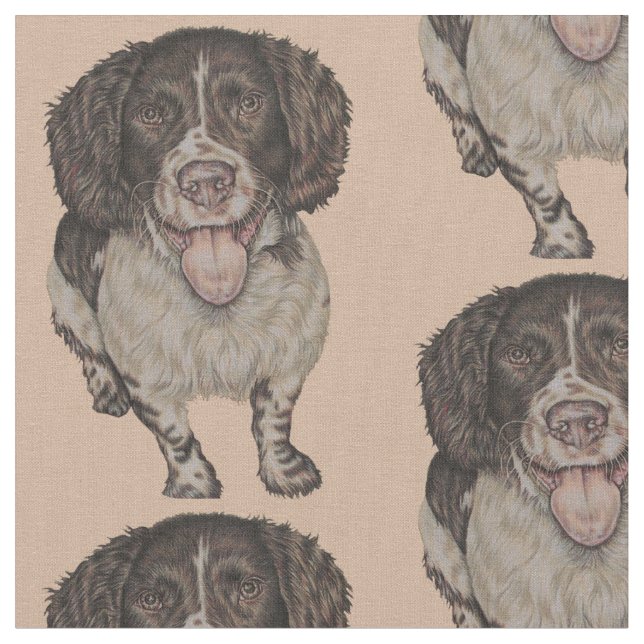 Cute Drawing of Happy Spaniel Fabric (Close Up)