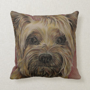 Cute Drawing of Happy Yorkie Silky Cushion
