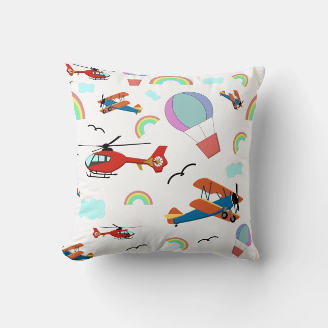 Cute Drawings of Various Types of Aircraft Cushion (Front)