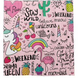 Cute drawings on pink seamless repeating pattern t shower curtain