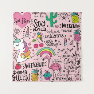 Cute drawings on pink seamless repeating pattern t tapestry