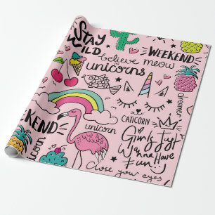 Cute drawings on pink seamless repeating pattern t wrapping paper