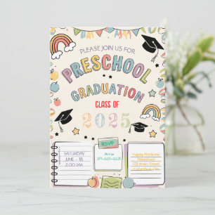 Cute Drawings Preschool Graduation Pastel Hues Invitation