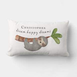 Cute Dream Happy Dreams Kids Sloth Monogram Lumbar Cushion