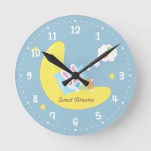 Cute Dreamland Baby Bunny Kids Nursery Room Decor Round Clock