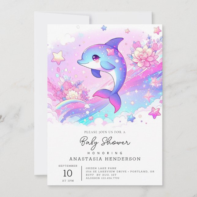 Cute Dreamy Dolphin Baby Shower Invitation (Front)