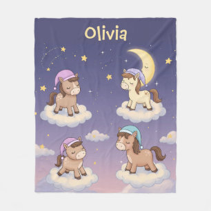 Cute Dreamy Horses Sleeping on Clouds Fleece Blanket