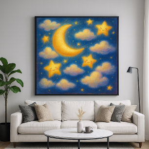 Cute Dreamy Night Sky - Pastel Painting Style Poster